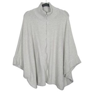 J.Jill Women's XL 3X Zip Front Knit Poncho Cape Sweater Light Gray Plus Size